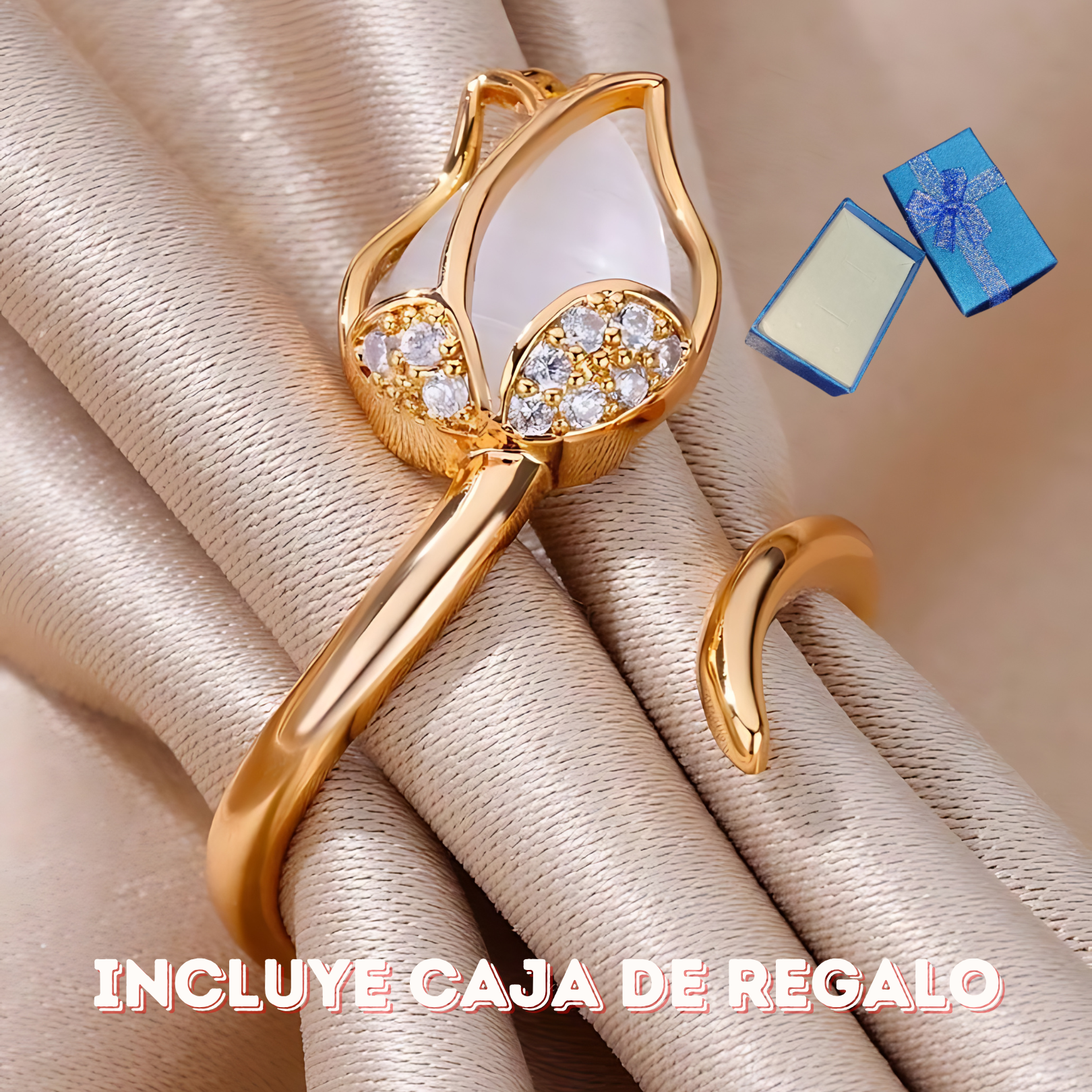 Anillo Flor Tulipan blanco +CajaREGALO